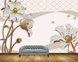 Avikalp MWZ1942 White Golden Flowers Butterflies HD Wallpaper