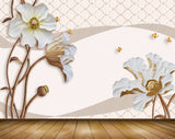 Avikalp MWZ1942 White Golden Flowers Butterflies 3D HD Wallpaper