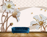 Avikalp MWZ1942 White Golden Flowers Butterflies 3D HD Wallpaper