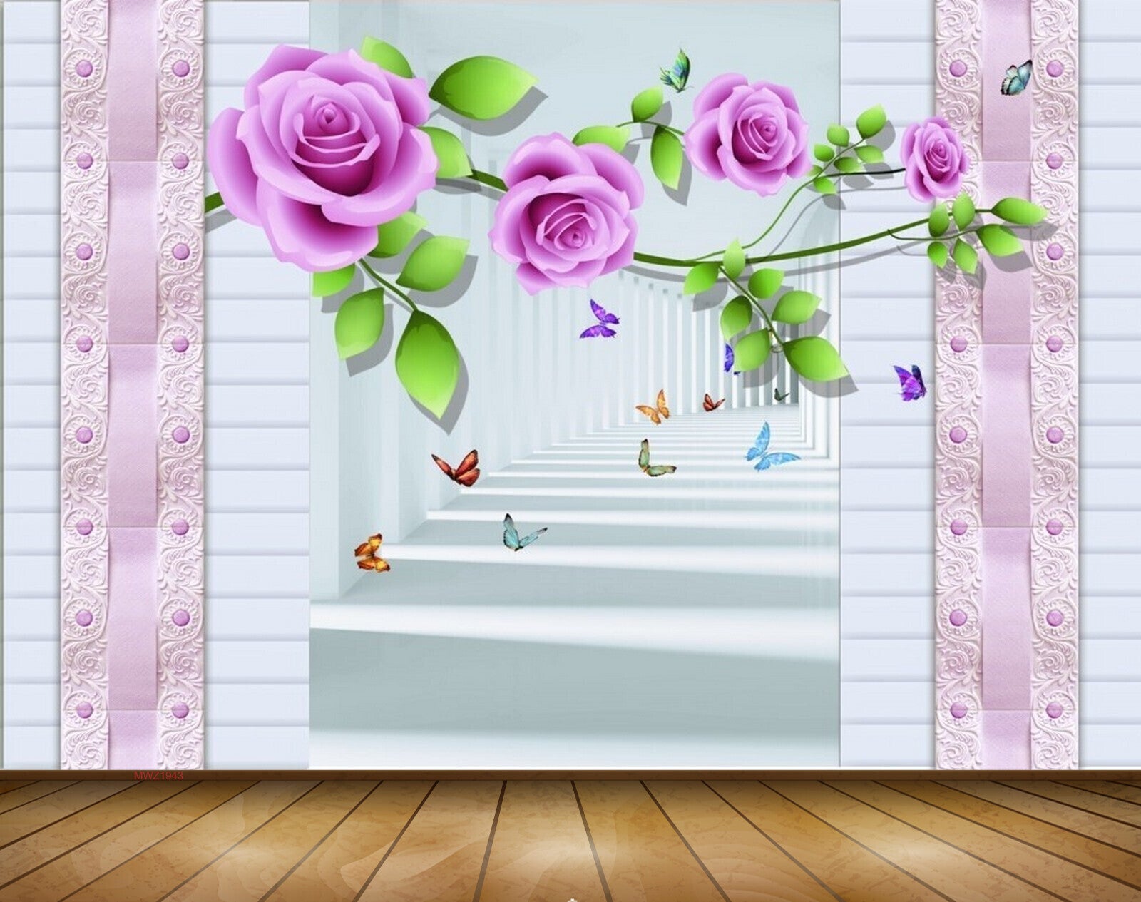Avikalp MWZ1943 Pink White Flowers Butterflies 3D HD Wallpaper