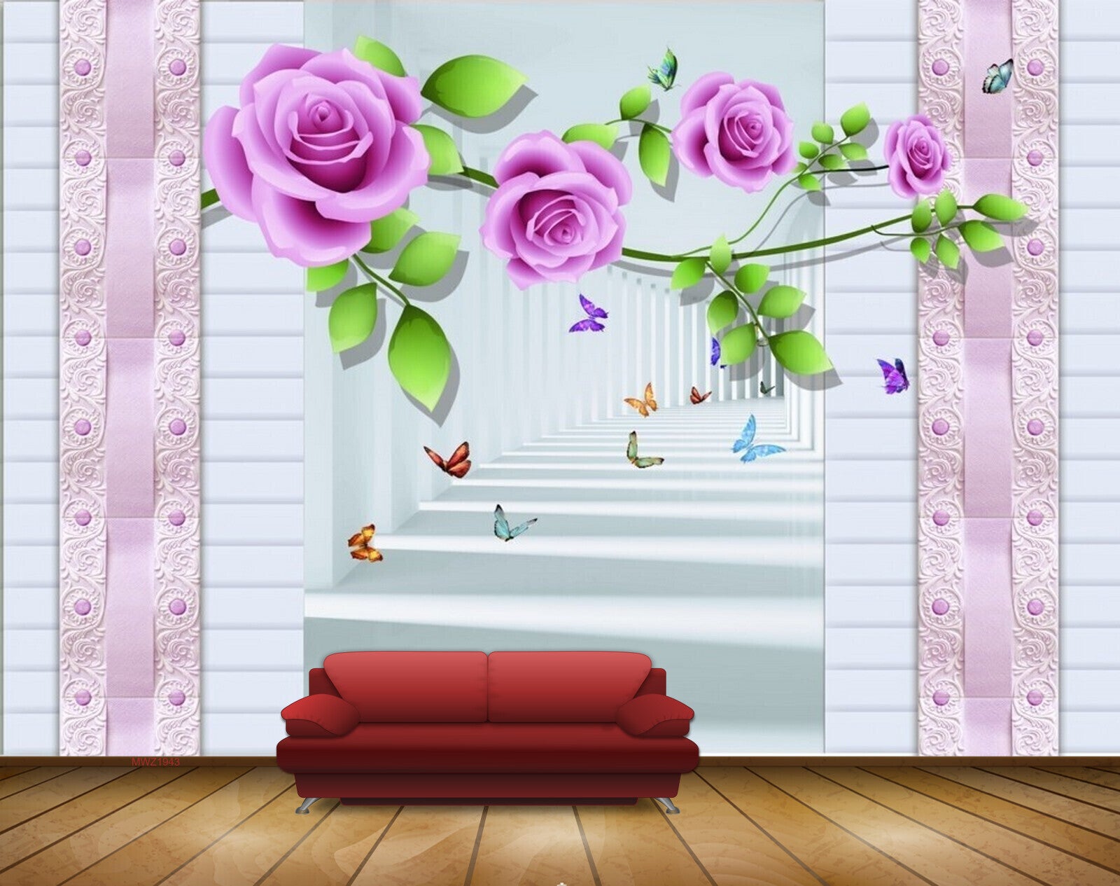 Avikalp MWZ1943 Pink White Flowers Butterflies 3D HD Wallpaper