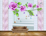 Avikalp MWZ1943 Pink White Flowers Butterflies 3D HD Wallpaper