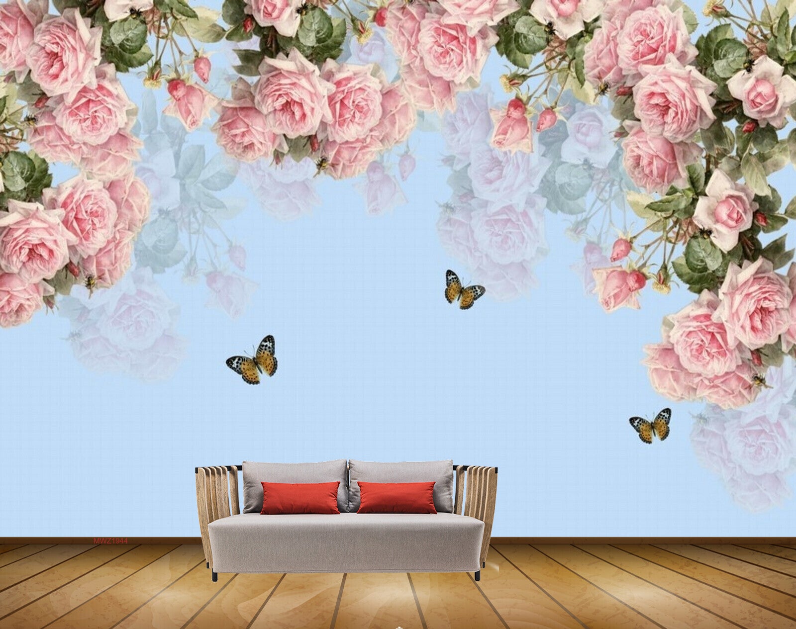Avikalp MWZ1944 Pink Flowers Butterflies 3D HD Wallpaper