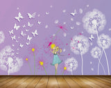 Avikalp MWZ1945 Purple White Flowers Doll Butterflies 3D HD Wallpaper