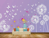 Avikalp MWZ1945 Purple White Flowers Doll Butterflies 3D HD Wallpaper