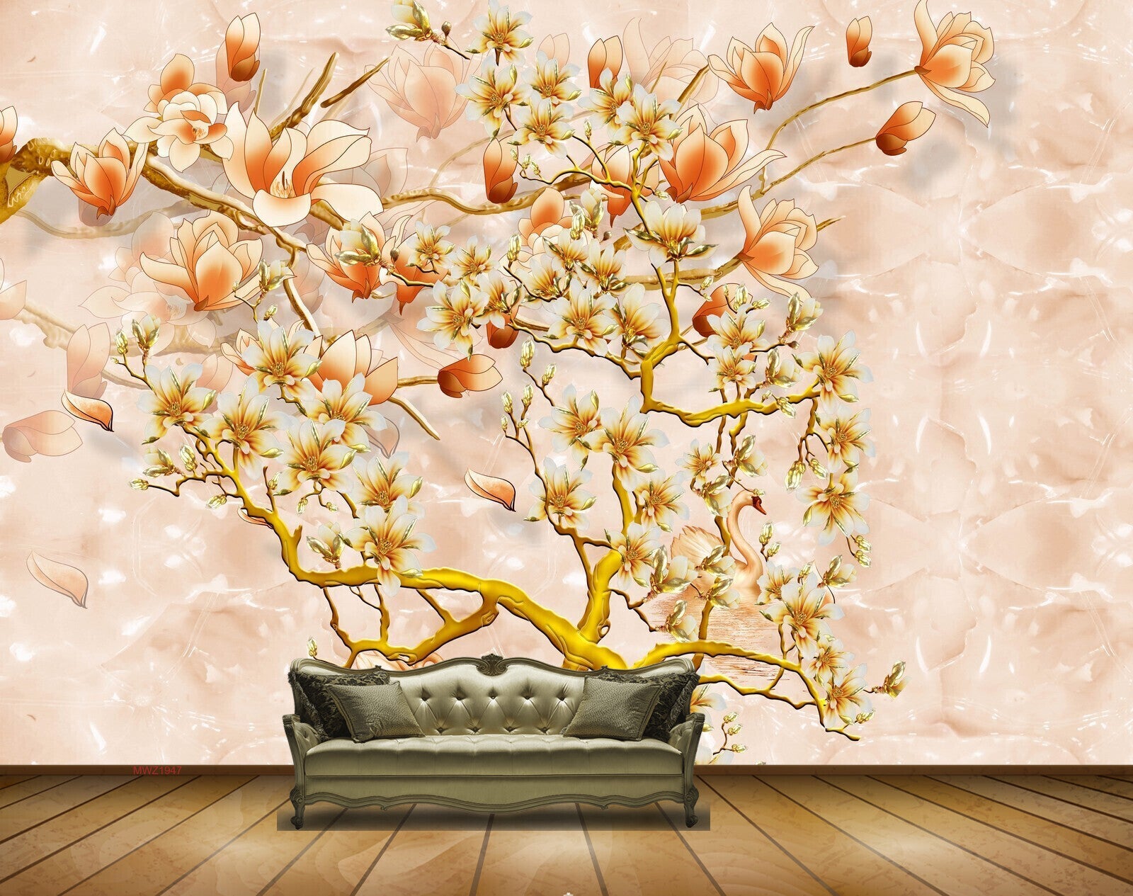 Avikalp MWZ1947 White Orange Flowers Tree HD Wallpaper