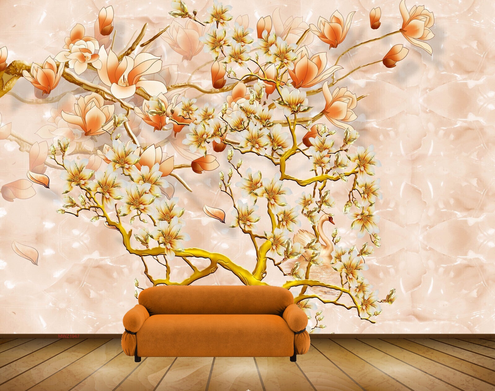 Avikalp MWZ1947 White Orange Flowers Tree 3D HD Wallpaper
