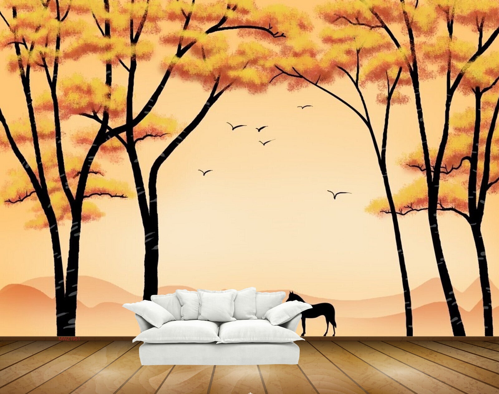 Avikalp MWZ1951 Orange Trees Birds 3D HD Wallpaper