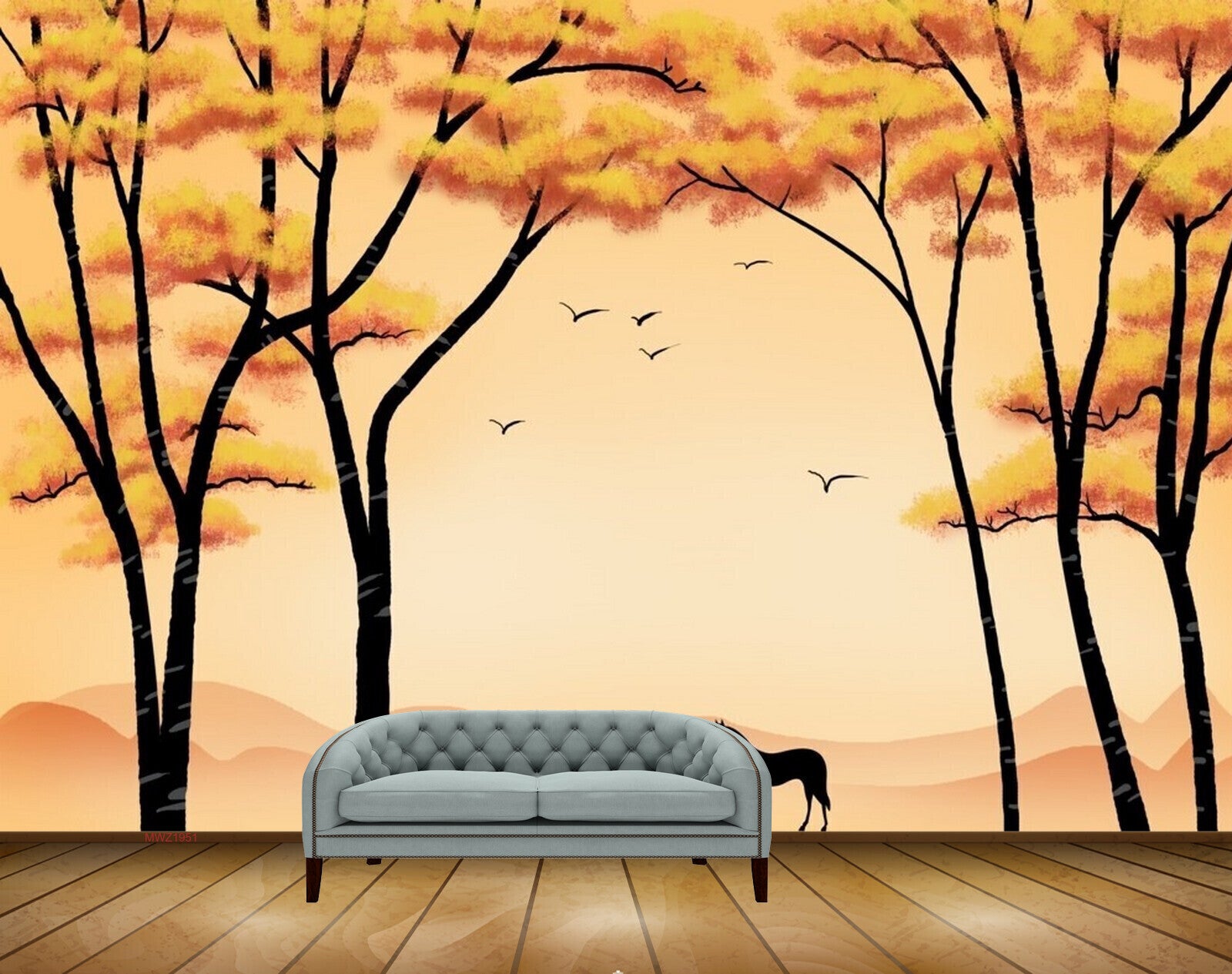Avikalp MWZ1951 Orange Trees Birds 3D HD Wallpaper