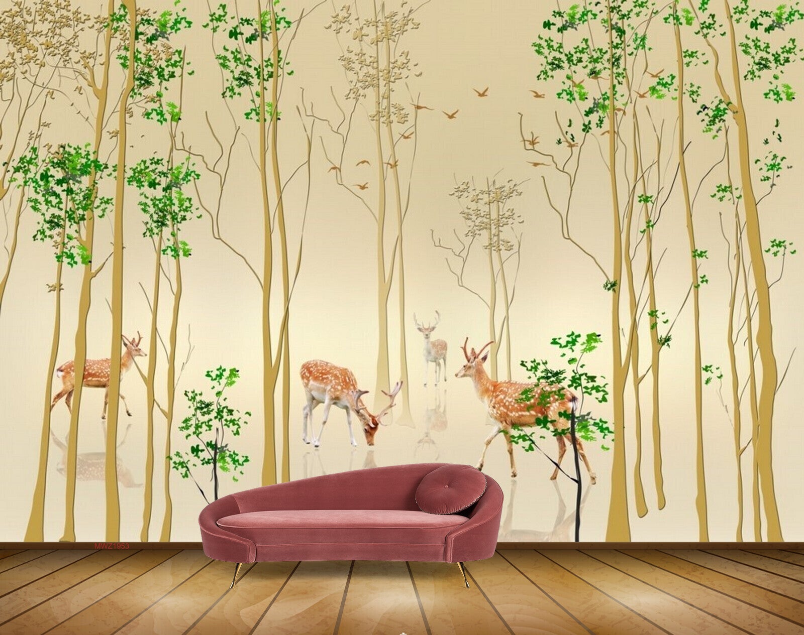 Avikalp MWZ1953 Deers Plants Leaves 3D HD Wallpaper