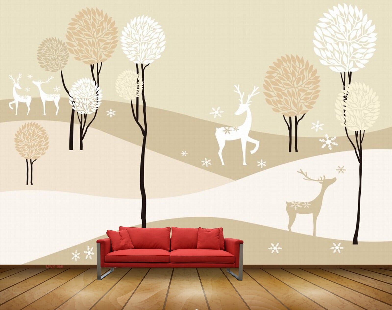 Avikalp MWZ1959 Deers Trees Flowers 3D HD Wallpaper