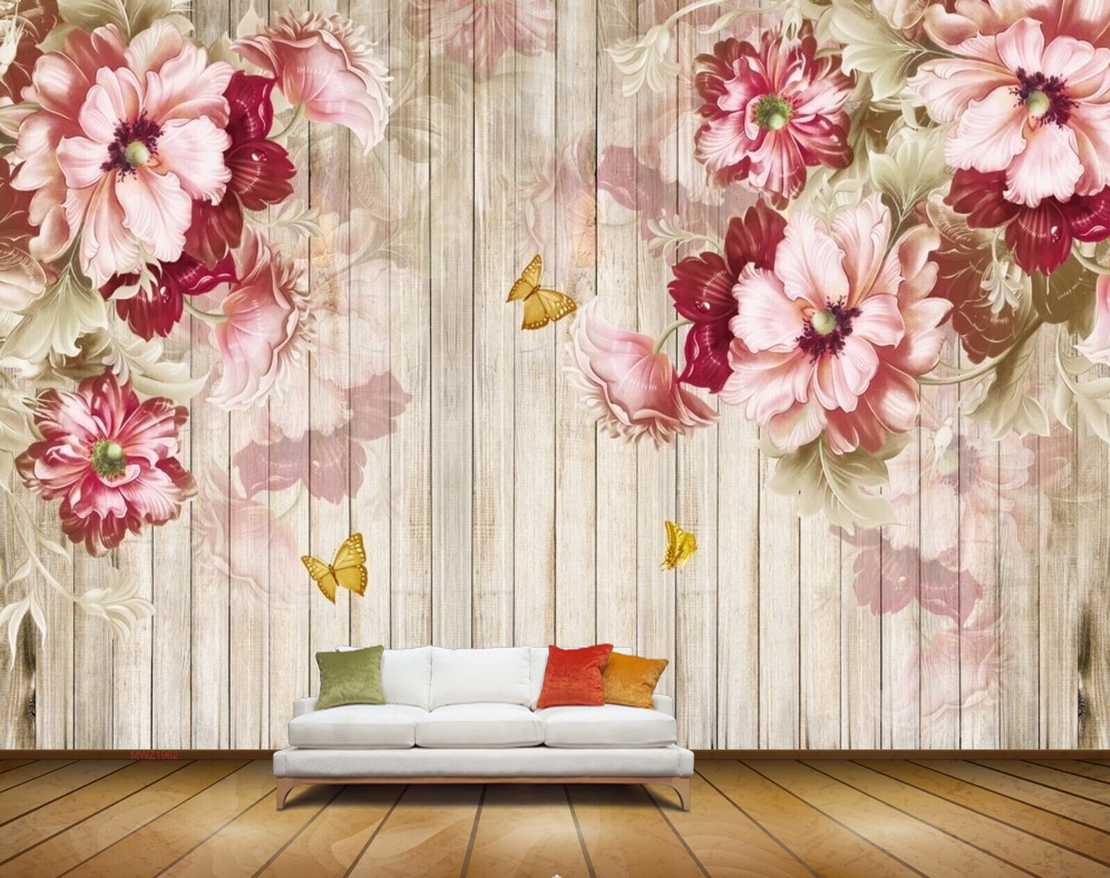 Avikalp MWZ1962 Pink Red Flowers Butterflies HD Wallpaper