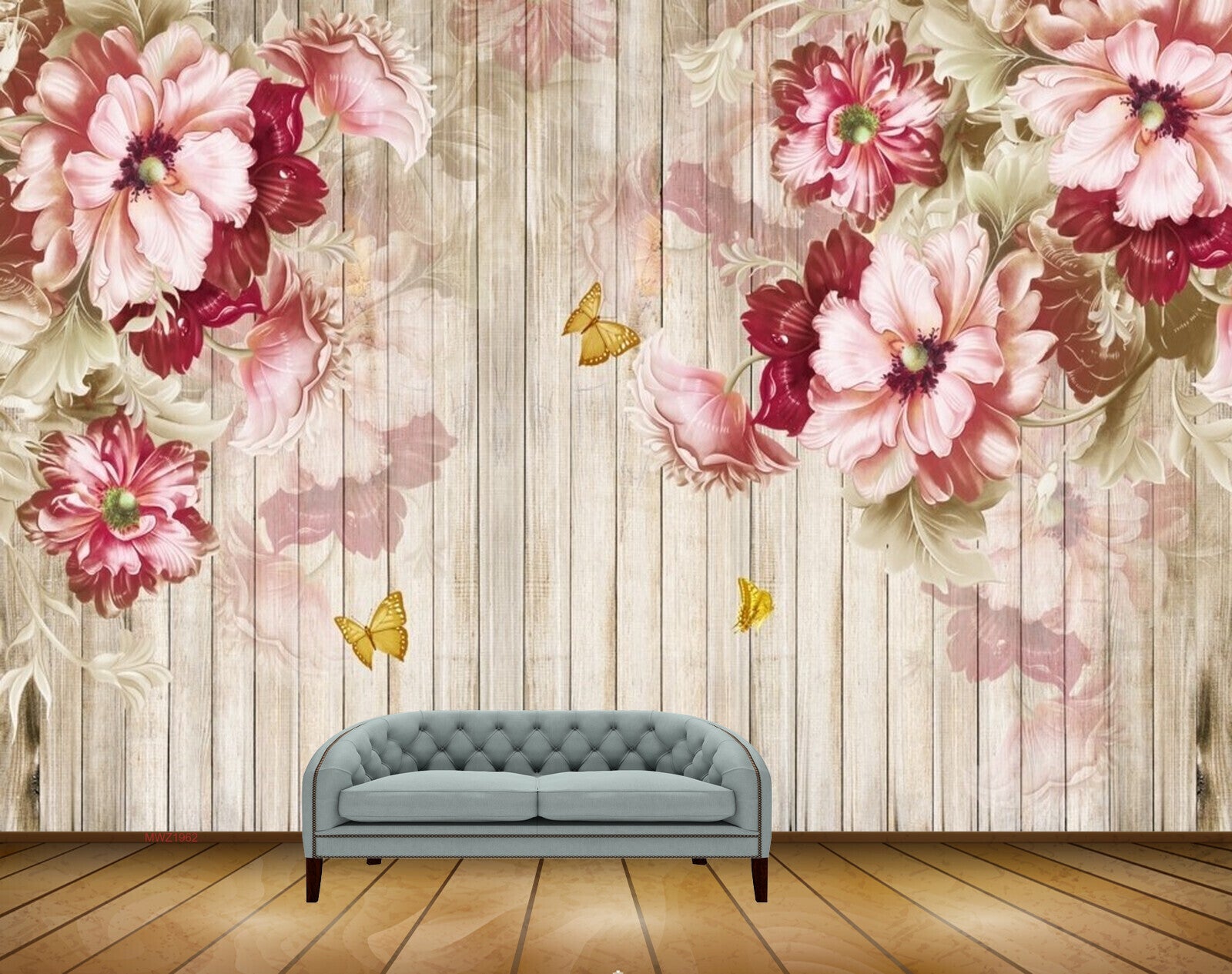 Avikalp MWZ1962 Pink Red Flowers Butterflies 3D HD Wallpaper