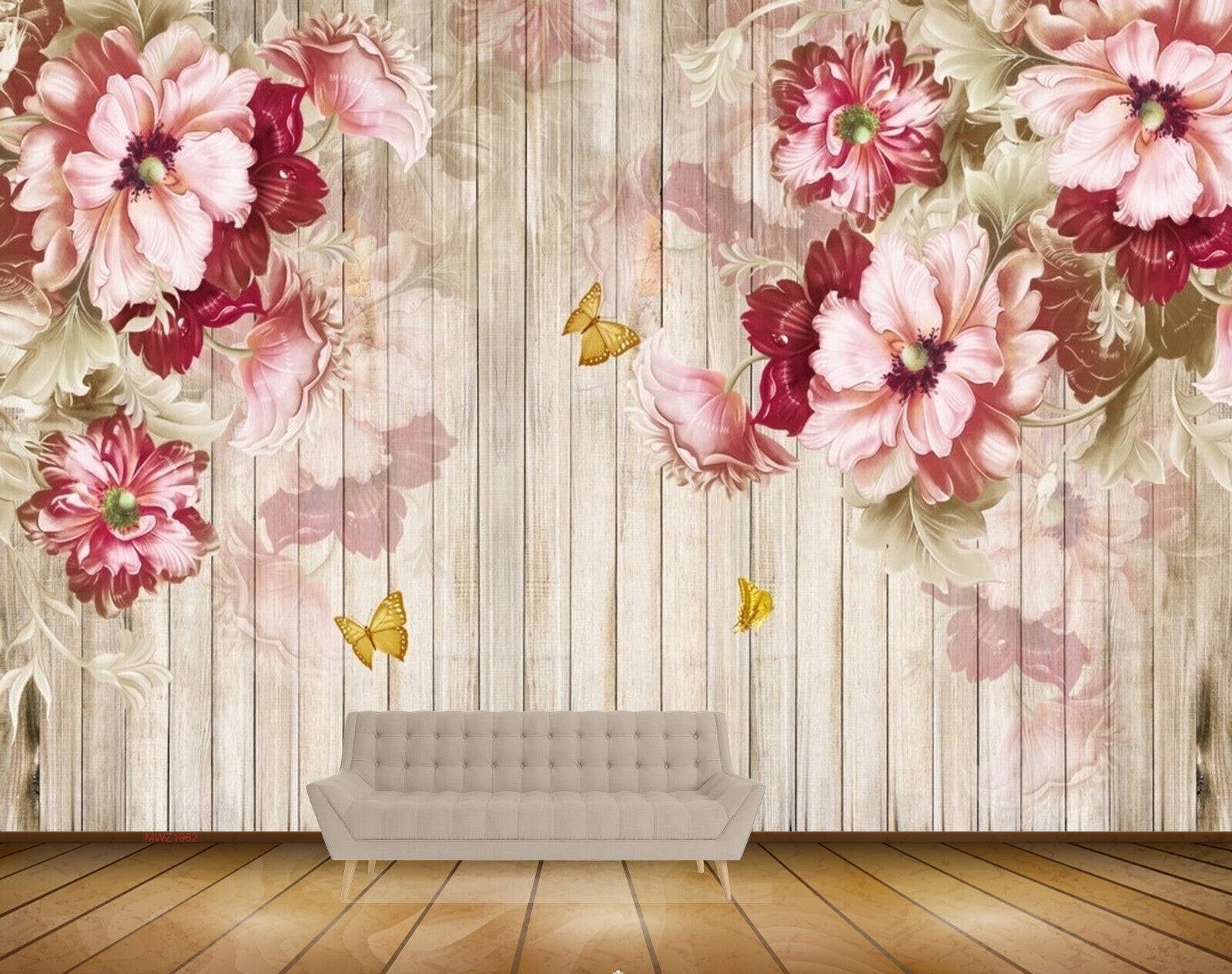 Avikalp MWZ1962 Pink Red Flowers Butterflies 3D HD Wallpaper