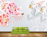 Avikalp MWZ1964 Pink Peach Flowers Butterflies Birds HD Wallpaper