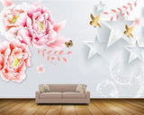Avikalp MWZ1964 Pink Peach Flowers Butterflies Birds 3D HD Wallpaper