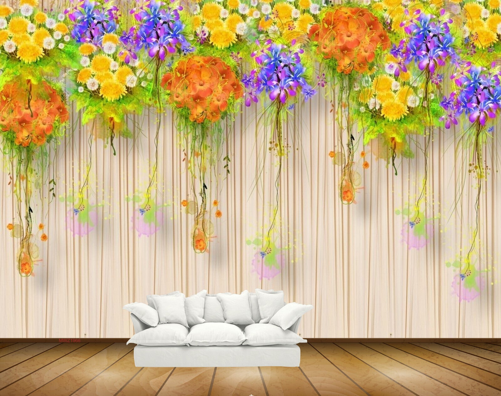 Avikalp MWZ1966 Orange Yellow Purple Flowers 3D HD Wallpaper