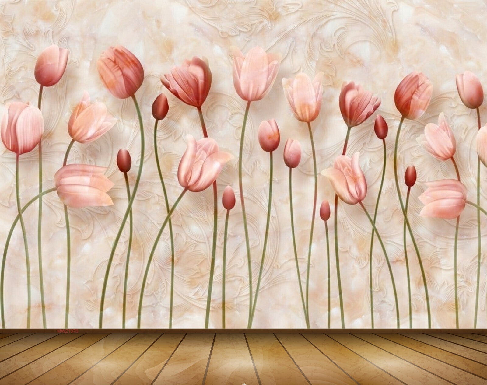 Avikalp MWZ1970 Peach Tulips Flowers 3D HD Wallpaper