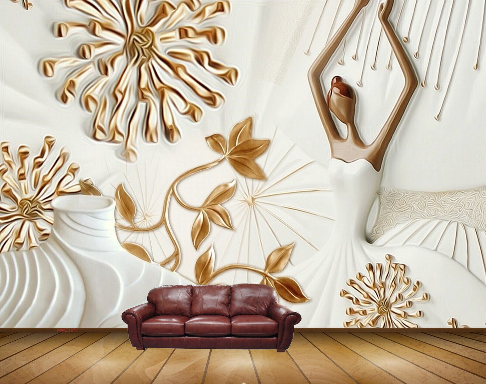 Avikalp MWZ1971 Golden Flowers Leaves Angel HD Wallpaper