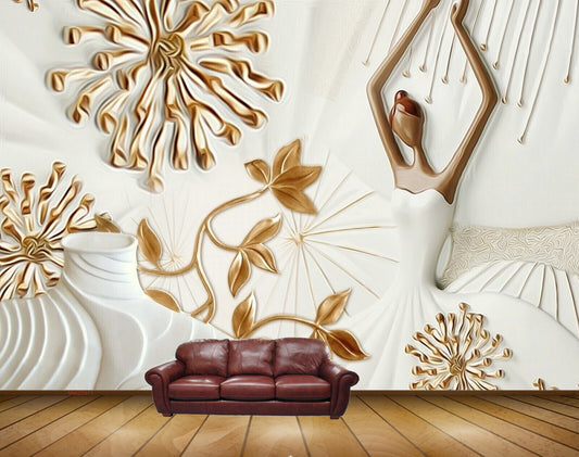 Avikalp MWZ1971 Golden Flowers Leaves Angel HD Wallpaper