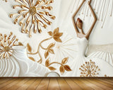 Avikalp MWZ1971 Golden Flowers Leaves Angel 3D HD Wallpaper