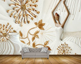 Avikalp MWZ1971 Golden Flowers Leaves Angel 3D HD Wallpaper