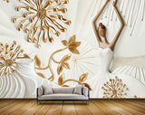 Avikalp MWZ1971 Golden Flowers Leaves Angel 3D HD Wallpaper