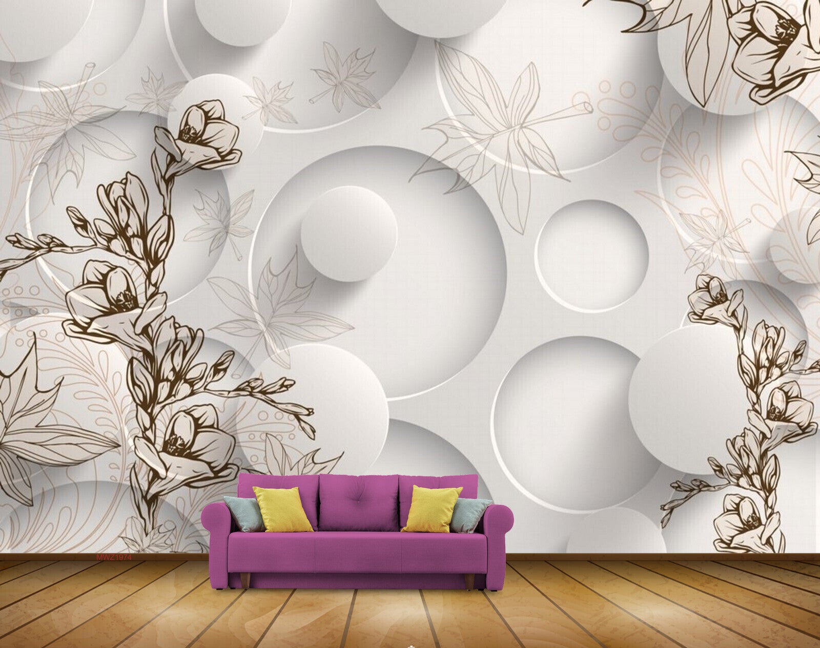 Avikalp MWZ1974 White Brown Flowers 3D HD Wallpaper
