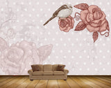 Avikalp MWZ1976 Pink White Flowers Bird HD Wallpaper