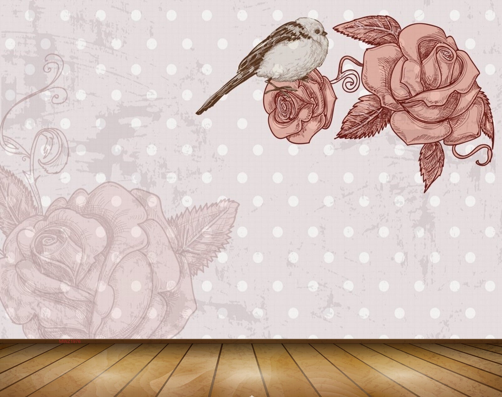 Avikalp MWZ1976 Pink White Flowers Bird 3D HD Wallpaper
