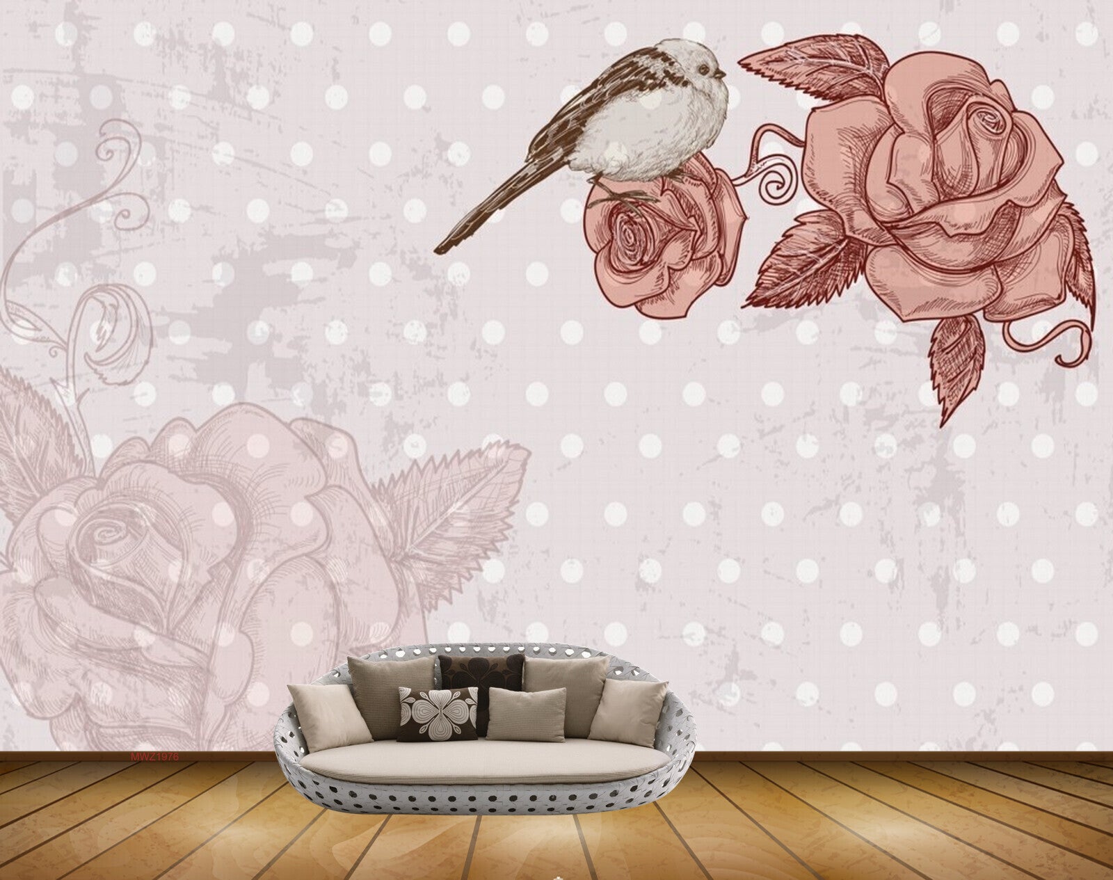 Avikalp MWZ1976 Pink White Flowers Bird 3D HD Wallpaper