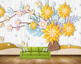 Avikalp MWZ1979 Yellow Pink Blue Flowers Tree 3D HD Wallpaper