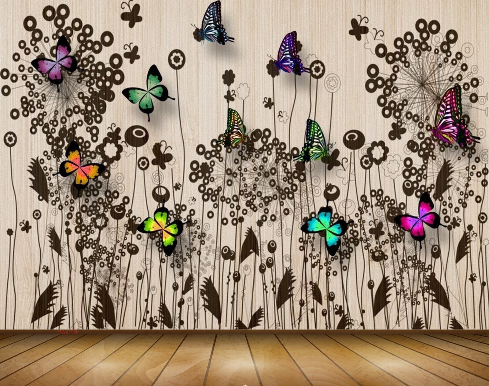 Avikalp MWZ1980 Butterflies Trees 3D HD Wallpaper