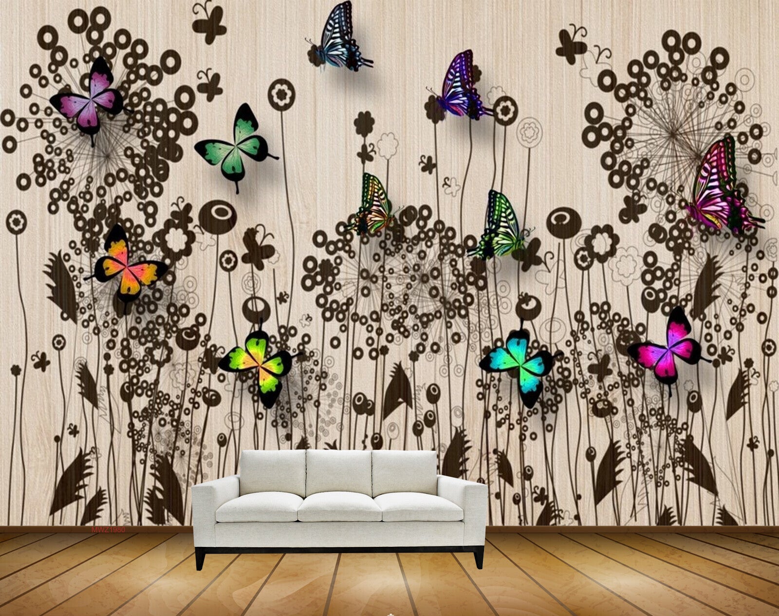Avikalp MWZ1980 Butterflies Trees 3D HD Wallpaper