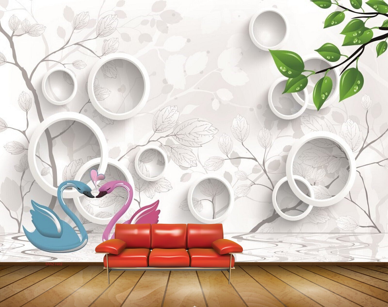 Avikalp MWZ1982 Swans Leaves Tree 3D HD Wallpaper