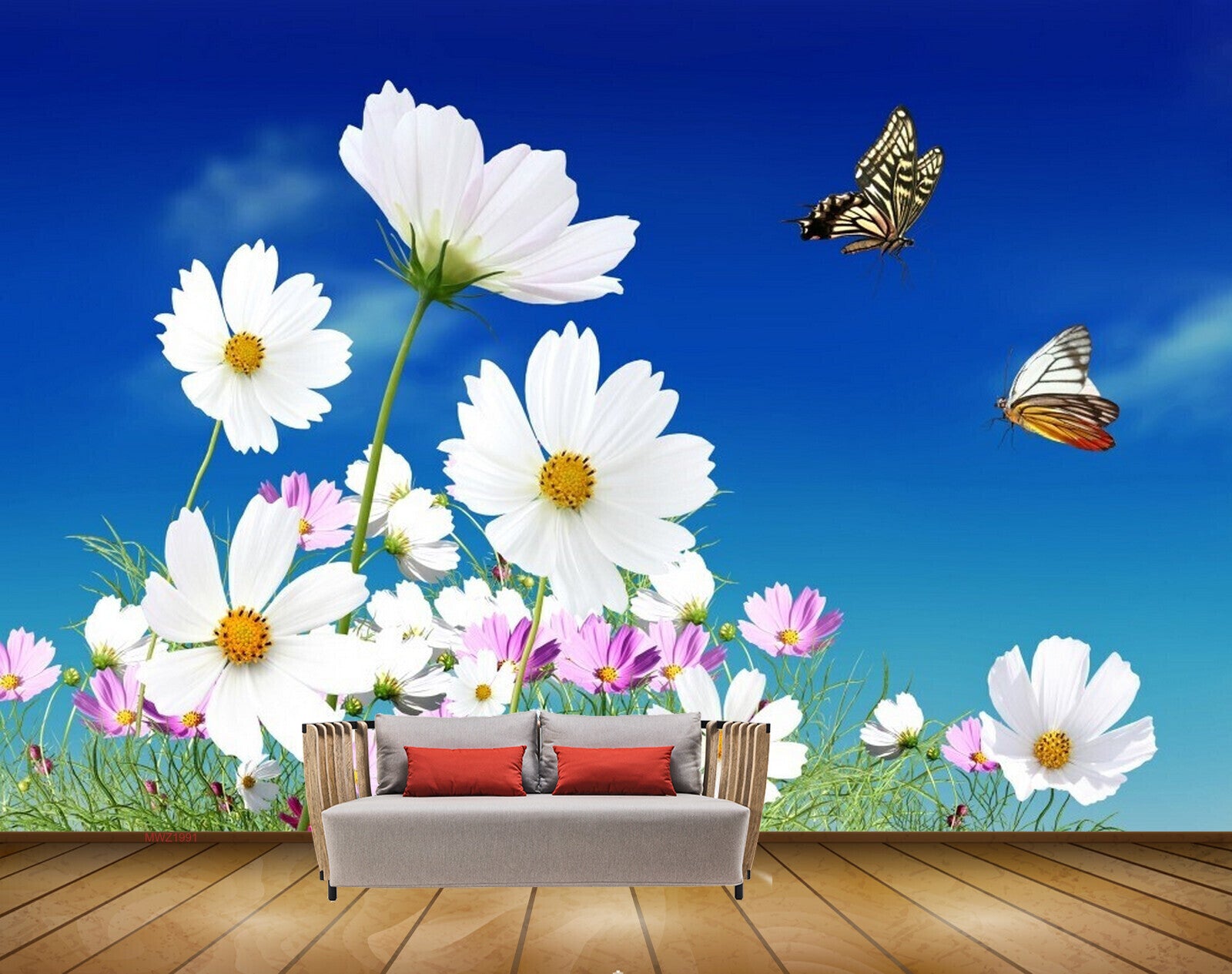 Avikalp MWZ1991 Pink White Flowers Butterflies HD Wallpaper