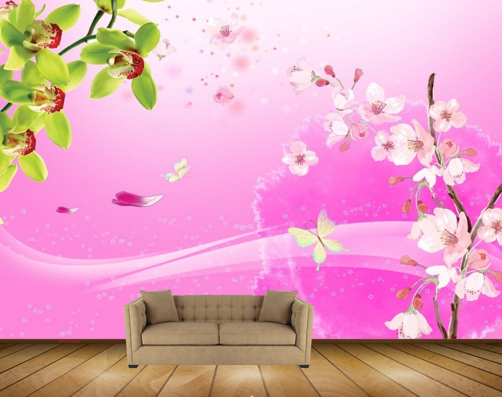 Avikalp MWZ1992 Pink White Flowers Butterflies 3D HD Wallpaper