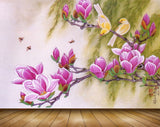 Avikalp MWZ1993 Pink White Flowers Bees Birds 3D HD Wallpaper