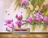 Avikalp MWZ1993 Pink White Flowers Bees Birds 3D HD Wallpaper