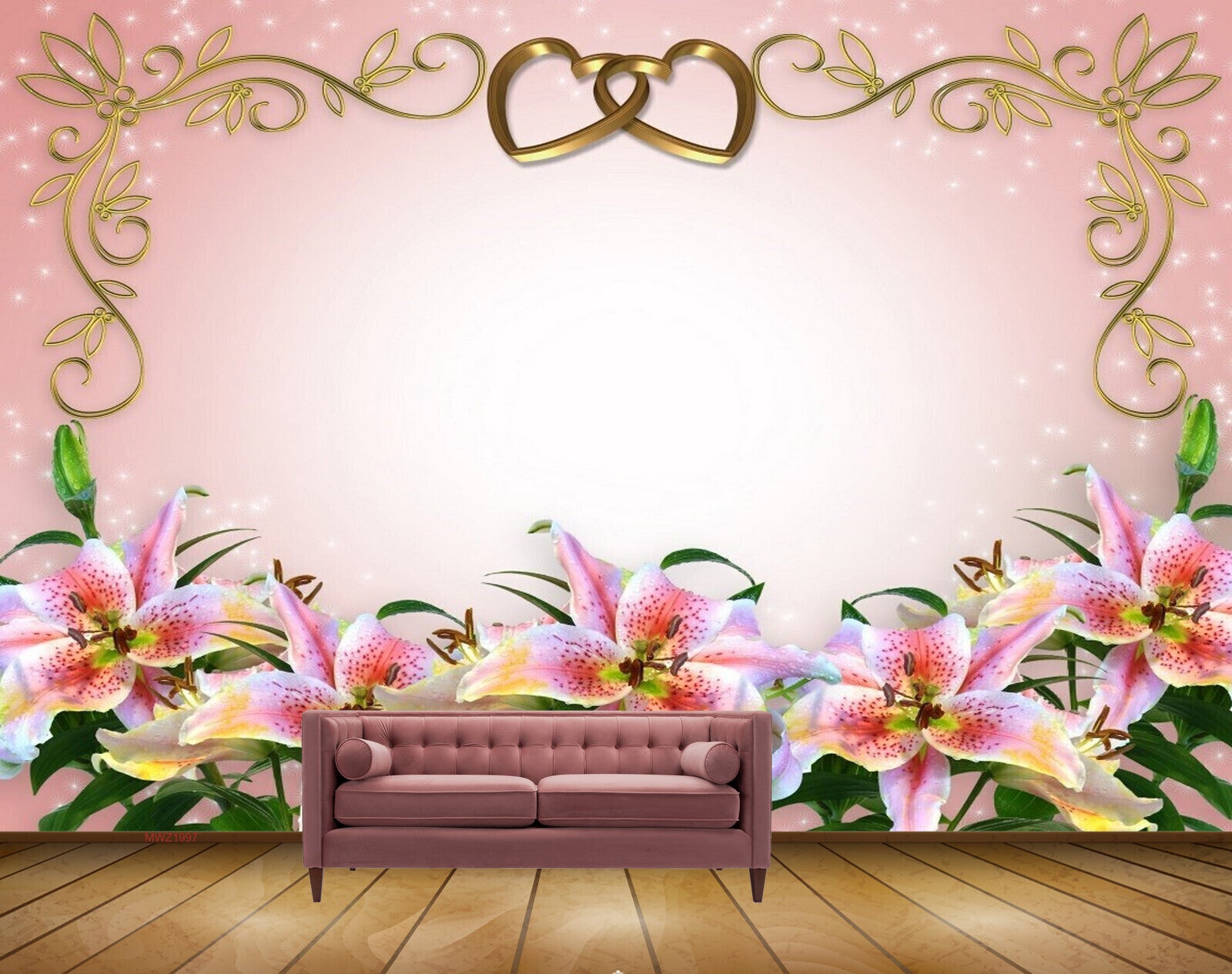 Avikalp MWZ1997 Pink White Flowers Leaves 3D HD Wallpaper