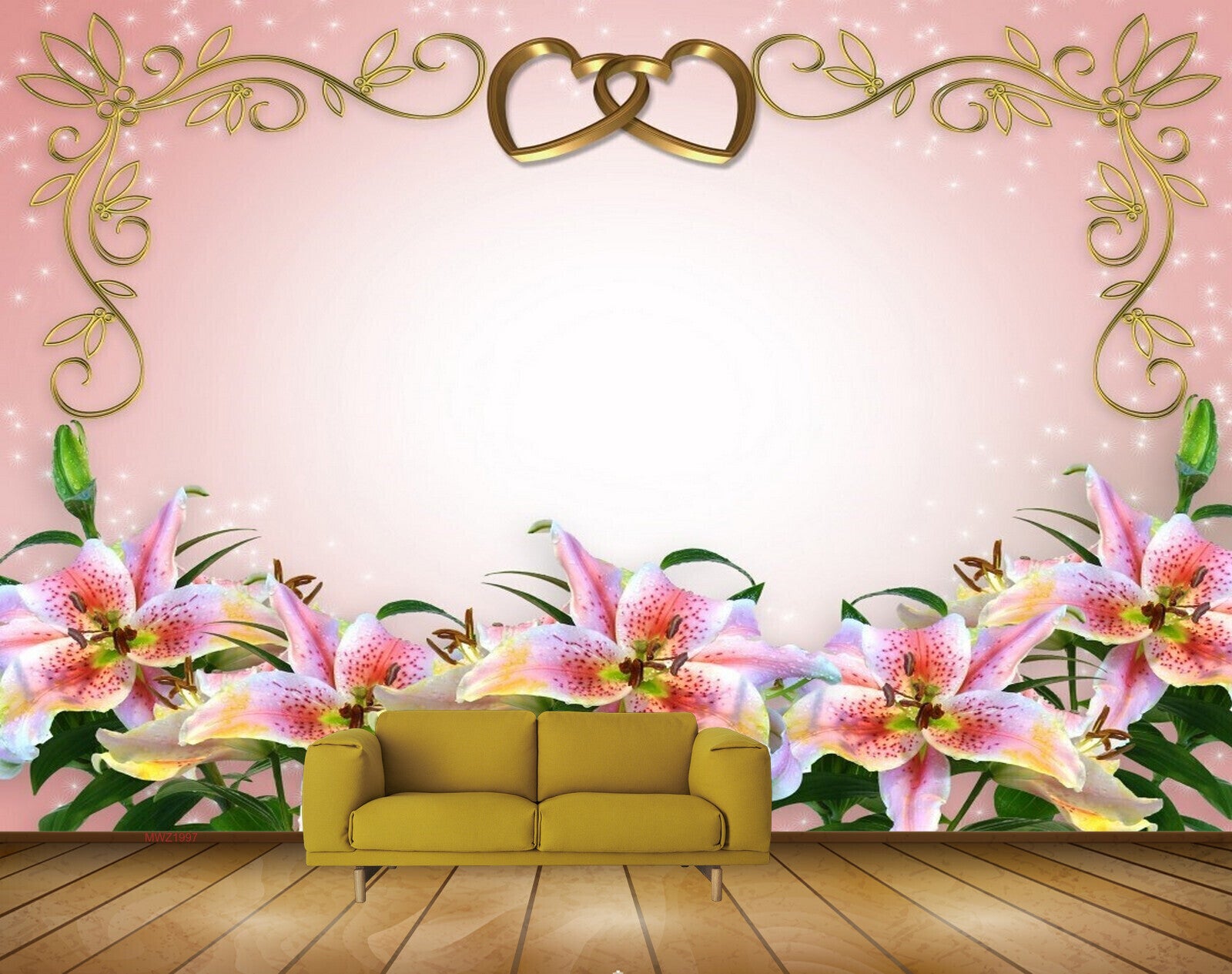 Avikalp MWZ1997 Pink White Flowers Leaves 3D HD Wallpaper