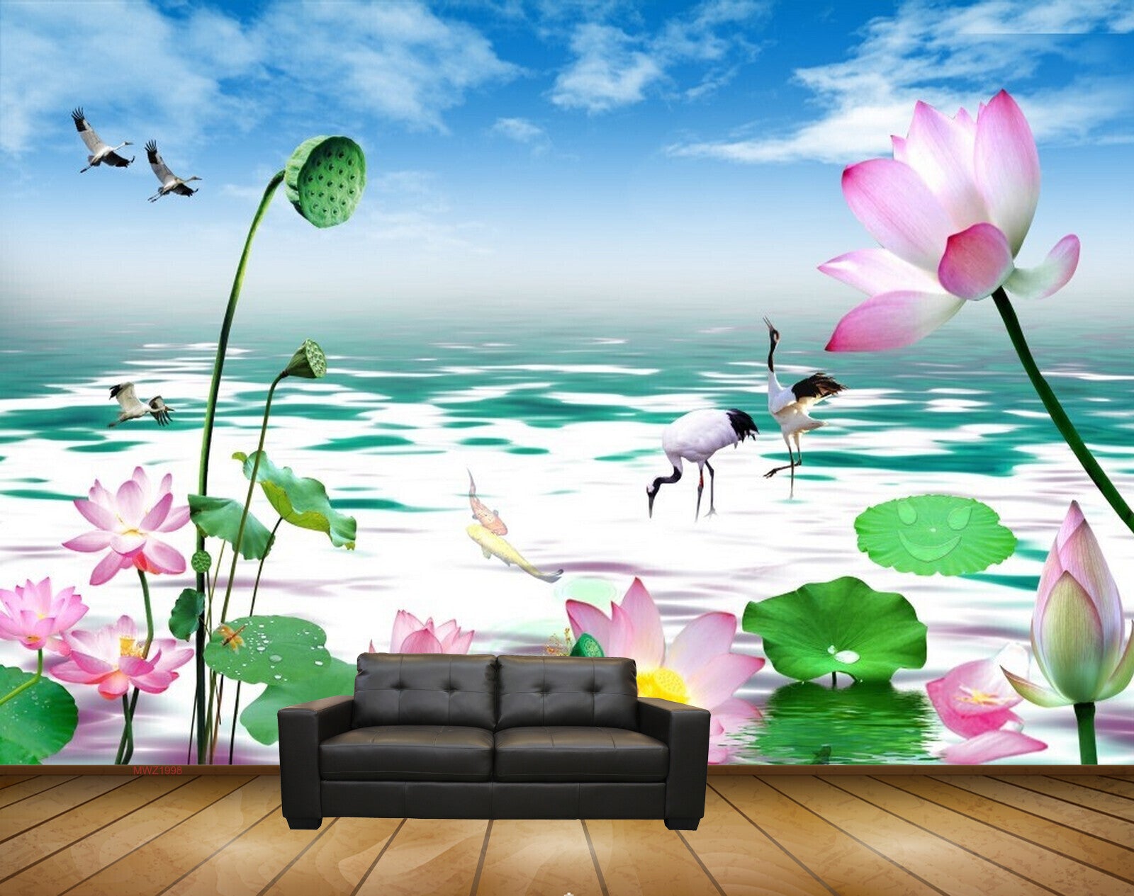 Avikalp MWZ1998 Pink White Flowers Burds Cranes 3D HD Wallpaper