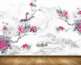 Avikalp MWZ1999 Pink Flowers Birds Boat 3D HD Wallpaper