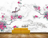 Avikalp MWZ1999 Pink Flowers Birds Boat 3D HD Wallpaper