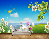 Avikalp MWZ2001 White Pink Flowers Trees 3D HD Wallpaper