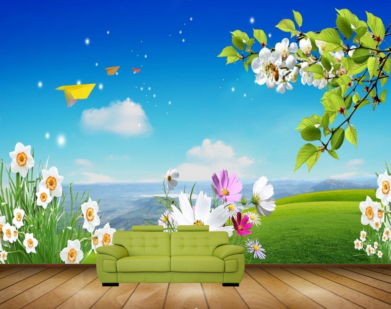 Avikalp MWZ2001 White Pink Flowers Trees 3D HD Wallpaper