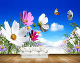 Avikalp MWZ2002 Pink White Flowers Butterflies 3D HD Wallpaper