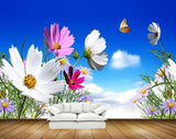 Avikalp MWZ2002 Pink White Flowers Butterflies 3D HD Wallpaper