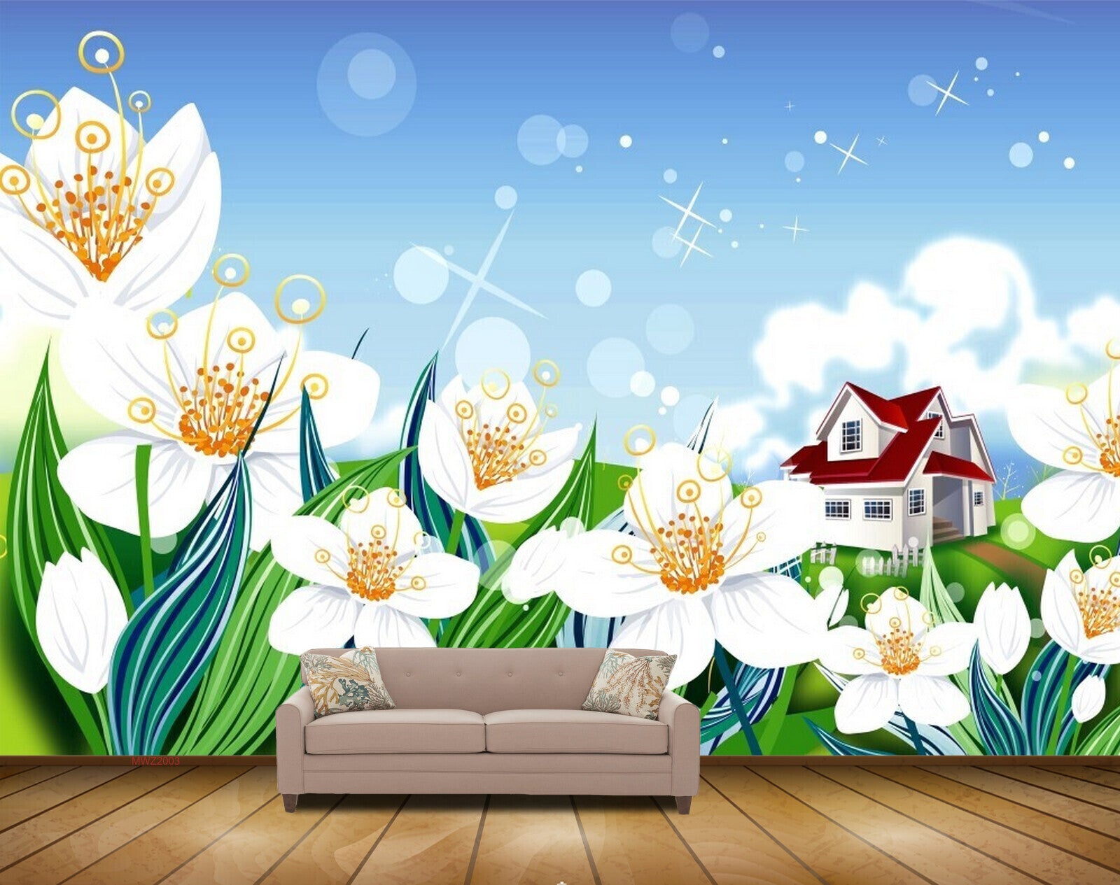 Avikalp MWZ2003 White Flowers House 3D HD Wallpaper