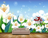 Avikalp MWZ2003 White Flowers House 3D HD Wallpaper